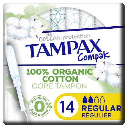 TAMPAX TAMPONS COMPACK COTTON REGULIER 100% COTON BIO 14 